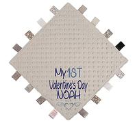 Alwaystrusted Personalised Gift Grey Bubble Square Taggie Comforter Blue My 1st Valentine's Day Glitter Boy AT-TF03-22-RB