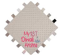 Alwaystrusted Personalised Gift Grey Bubble Square Taggie Comforter Pink My 1st Diwali Glitter Girl AT-TF03-25-M