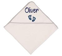 Alwaystrusted Personalised Gift Grey Hooded Towel with Trim Blue Glitter Heart Feet Boy AT-SB64-03-RB