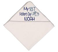 Alwaystrusted Personalised Gift Grey Hooded Towel with Trim Blue My 1st Mother's Day Glitter Boy AT-SB64-20-RB