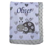 Alwaystrusted Personalised Gift Grey Ladybird Baby Blanket Blue Name Italic Font Boy AT-SB52-33-RB