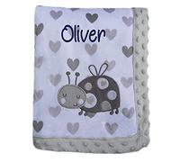 Alwaystrusted Personalised Gift Grey Ladybird Baby Blanket Blue Name Round Font Boy AT-SB52-32-RB