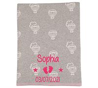 Alwaystrusted Personalised Gift Grey Pink Trim Balloon Baby Cotton Blanket Pink Feet Name and Date Girl AT-SB65-15-M