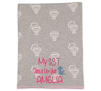 Alwaystrusted Personalised Gift Grey Pink Trim Balloon Baby Cotton Blanket Pink My 1st Chinese New Year Glitter Girl AT-SB65-23-M