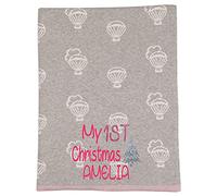 Alwaystrusted Personalised Gift Grey Pink Trim Balloon Baby Cotton Blanket Pink My 1st Christmas Glitter Girl AT-SB65-24-M