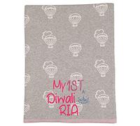 Alwaystrusted Personalised Gift Grey Pink Trim Balloon Baby Cotton Blanket Pink My 1st Diwali Glitter Girl AT-SB65-25-M