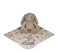 Alwaystrusted Personalised Gift Grey Rabbit Toy with Coral Fleece Heart Blanket Blue Crown Boy AT-SB30-12-RB