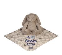 Alwaystrusted Personalised Gift Grey Rabbit Toy with Coral Fleece Heart Blanket Blue My 1st Birthday Glitter Boy AT-SB30-17-RB