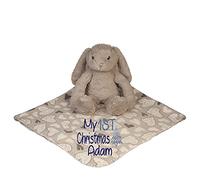 Alwaystrusted Personalised Gift Grey Rabbit Toy with Coral Fleece Heart Blanket Blue My 1st Christmas Glitter Boy AT-SB30-24-RB