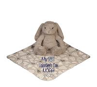 Alwaystrusted Personalised Gift Grey Rabbit Toy with Coral Fleece Heart Blanket Blue My 1st Valentine's Day Glitter Boy AT-SB30-22-RB