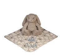 Alwaystrusted Personalised Gift Grey Rabbit Toy with Coral Fleece Heart Blanket Grey Crown Boy AT-SB30-12-CG