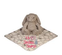 Alwaystrusted Personalised Gift Grey Rabbit Toy with Coral Fleece Heart Blanket Pink My 1st Christmas Glitter Girl AT-SB30-24-M