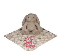 Alwaystrusted Personalised Gift Grey Rabbit Toy with Coral Fleece Heart Blanket Pink My 1st Diwali Glitter Girl AT-SB30-25-M