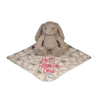 Alwaystrusted Personalised Gift Grey Rabbit Toy with Coral Fleece Heart Blanket Pink My 1st Father's Day Glitter Girl AT-SB30-18-M