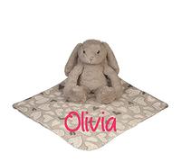 Alwaystrusted Personalised Gift Grey Rabbit Toy with Coral Fleece Heart Blanket Pink Name Round Font Girl AT-SB30-32-M