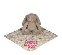 Alwaystrusted Personalised Gift Grey Rabbit Toy with Coral Fleece Heart Blanket Pink Princess Girl AT-SB30-09-M