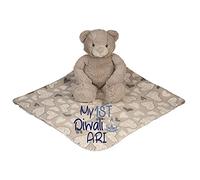 Alwaystrusted Personalised Gift Grey Teddy Bear with Coral Fleece Heart Blanket Blue My 1st Diwali Glitter Boy AT-SB31-25-RB