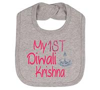 Alwaystrusted Personalised Gift Grey Velcro Fastening Bib Pink My 1st Diwali Glitter Girl AT-TF14-25-M