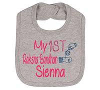 Alwaystrusted Personalised Gift Grey Velcro Fastening Bib Pink My 1st Raksha Bandhan Glitter Girl AT-TF14-29-M
