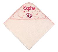 Alwaystrusted Personalised Gift Pink Elephant Baby Hooded Towel Pink Glitter Heart Feet Girl AT-SB55-03-M