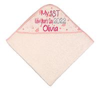Alwaystrusted Personalised Gift Pink Elephant Baby Hooded Towel Pink My 1st New Years Glitter Girl AT-SB55-21-M