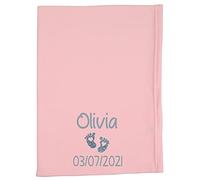 Alwaystrusted Personalised Gift Pink Fleece Blanket Grey Glitter Heart Feet Name and Date Girl AT-TF23-16-CG