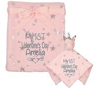 Alwaystrusted Personalised Gift Pink Unicorn Comforter with Blanket (Foil Star) Grey My 1st Valentine's Day Glitter Girl AT-SB02-22-CG