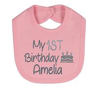 Alwaystrusted Personalised Gift Pink Velcro Fastening Bib Grey My 1st Birthday Glitter Girl AT-TF12-17-CG