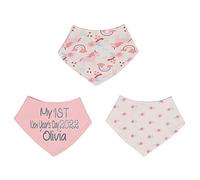 Alwaystrusted Personalised Gift Pink/White Triple Pack Bandana Bib Grey My 1st New Year's Day Glitter Girl AT-TF45-21-CG