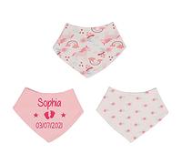 Alwaystrusted Personalised Gift Pink/White Triple Pack Bandana Bib Pink Feet Name and Date Girl AT-TF45-15-M