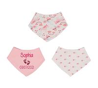 Alwaystrusted Personalised Gift Pink/White Triple Pack Bandana Bib Pink Glitter Heart Feet Name and Date Girl AT-TF45-16-M