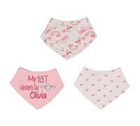 Alwaystrusted Personalised Gift Pink/White Triple Pack Bandana Bib Pink My 1st Valentine's Day Glitter Girl AT-TF45-22-M
