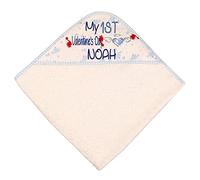 Alwaystrusted Personalised Gift Red/Blue Dino Baby Hooded Towel Blue My 1st Valentine's Day Glitter Boy AT-SB58-22-RB