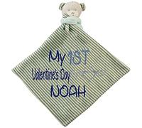 Alwaystrusted Personalised Gift Stripy Blue Baby Bear Comforter Blue My 1st Valentine's Day Glitter Boy AT-SB15-22-RB