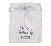 Alwaystrusted Personalised Gift White Baby Jacquard Blanket - Squares Grey My 1st Christmas Glitter Boy Girl AT-SB41-24-CG