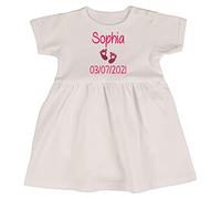 Alwaystrusted Personalised Gift White Bodysuit Dress Pink Glitter Heart Feet Name and Date Girl AT-TF27-16-M