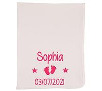 Alwaystrusted Personalised Gift White Receiving Wrap Pink Feet Name and Date Girl AT-TF22-15-M