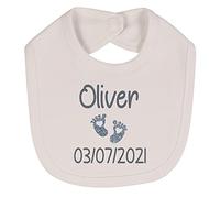 Alwaystrusted Personalised Gift White Velcro Fastening Bib Grey Glitter Heart Feet Name and Date Boy Girl AT-TF15-16-CG