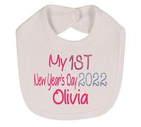 Alwaystrusted Personalised Gift White Velcro Fastening Bib Pink My 1st New Year's Glitter Girl AT-TF15-21-M