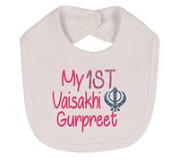 Alwaystrusted Personalised Gift White Velcro Fastening Bib Pink My 1st Vaisakhi Glitter Girl AT-TF15-31-M