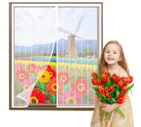 Alwayswhy Magnetic Fly Screen Window, Magnetic Closure Mesh Window Curtains, Fly Mosquito Insects Screen, Hands Free Mesh Window Curtains for All Windows, 60x95cm, White-A