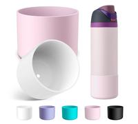 Alwenid 2PCS Silicone Water Bottle Boot for Owala 24 Oz, Anti-Slip Protective Sleeve Bottom Bumper Protector for FreeSip, Twist, and Flip Stainless Steel Water Bottles (White+Pink)