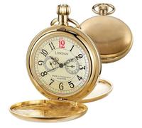 Alwesam Copper Pocket Watch Steampunk Mechanical London Hand Wind Mens Watches with Chains & Boxs, gold-2039, every day