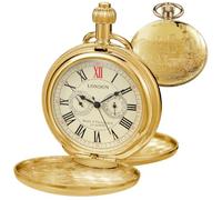 Alwesam Copper Pocket Watch Train Railroad Steampunk Mechanical London Hand Wind Double Case Mens Watches with Chains & Boxs Christmas Graduation Birthday Gifts Fathers Day(Gold), gold-2088, every day