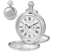 Alwesam Copper Pocket Watch Train Railroad Steampunk Mechanical London Hand Wind Double Case Mens Watches with Chains & Boxs Christmas Graduation Birthday Gifts Fathers Day(Silver), silver-2088, every