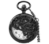 Alwesam Dragon Pattern Hollow Design Quartz Pocket Watch with Chain Best Gifts for Men Women(black-23), 23.-BLACK, every day