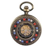 Alwesam Half Hunter Hand Wind Up Mechanical Pocket Watch Vintage Roman Numerals Skeleton Watches with China&Box, bronze-60, gift