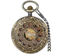 Alwesam Mechanical Hand Wind Pocket Watch Roman Numerals Scale Steampunk with Chain Box, bronze-21, Steampunk
