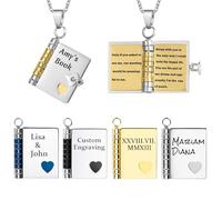 Alwesam Personalized Book Locket Necklace with Message Custom Engraved Love Letter Pendant Jewelry Gift for Her Him Women Men Couple Family Friend Birthday Valentine Mother Day