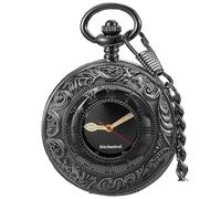 Alwesam Vintage Design Case Mechanical Men's Watch Double Face Roman Numerals Clock Hand Wind Pocket Watch with Chain&Box, black-55, gift